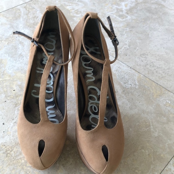 Sam Edelman Ankle T-Strap Pumps -Camel Suede - 8.5 - Picture 4 of 12